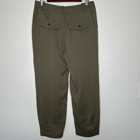 Zara Pleated Ankle Pants Size M Khaki Baggy - Picture 6 of 14